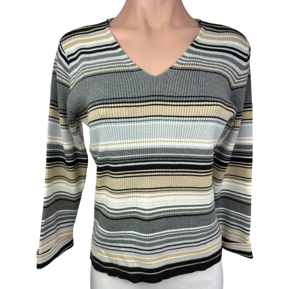 Covington size M Cotton Woman's Sweater Gray Brown Black White Long Sleeve
